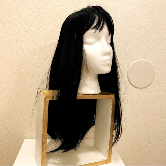 Black Synthetic Topper Wig with Bangs & Fake Scalp NEW - Picture 2 of 7